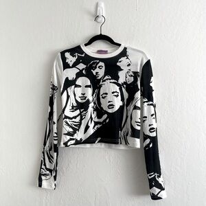 Dolls Kills Edikted Girl Gang Printed T Shirt Graphic Long Sleeve Womens Large